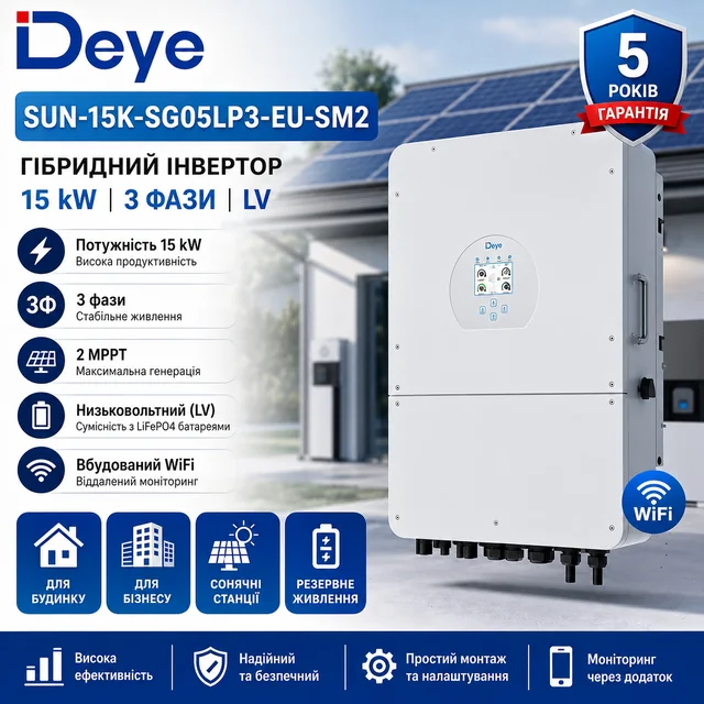Гібридний інвертор Deye SUN-15K-SG05LP3-EU-SM2